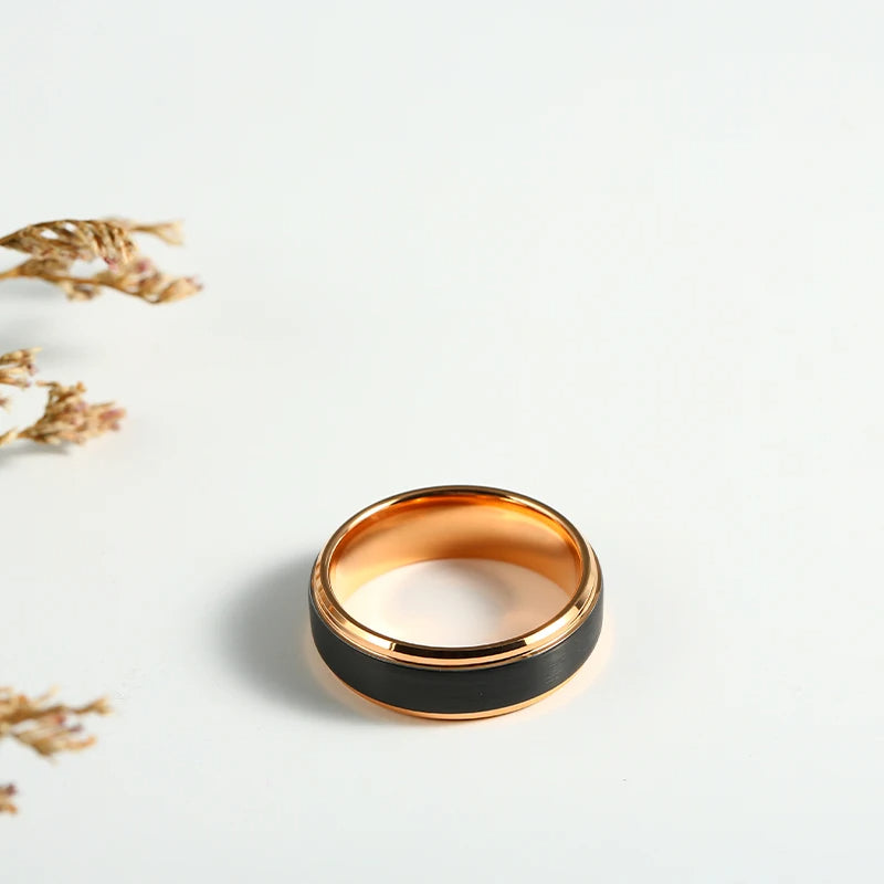 Schwarzer gehämmerter Wolframring mit goldener Seele – 4 mm/6 mm/8 mm, Verlobungsring, Eheringe, Trauringe, Ring