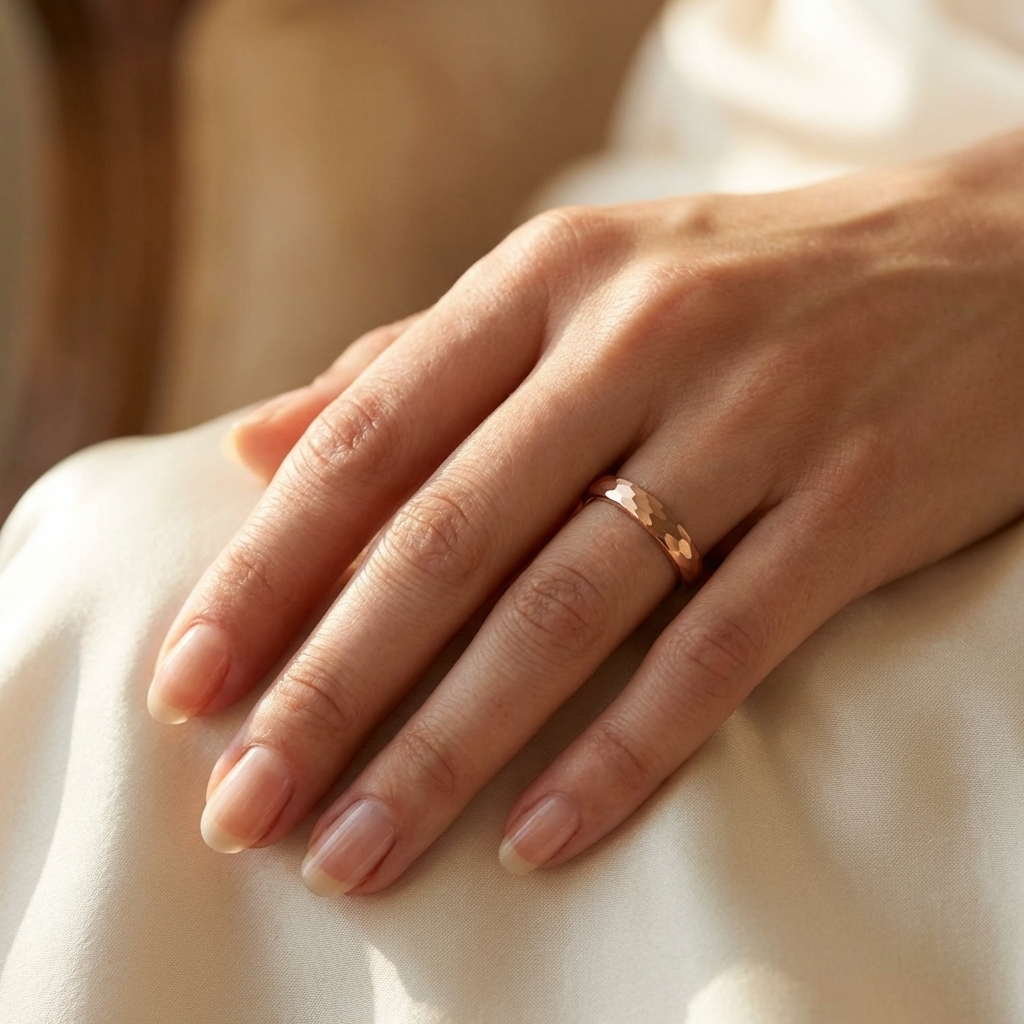 Goldener gehämmerter Wolframring mit Rosegold 4 mm