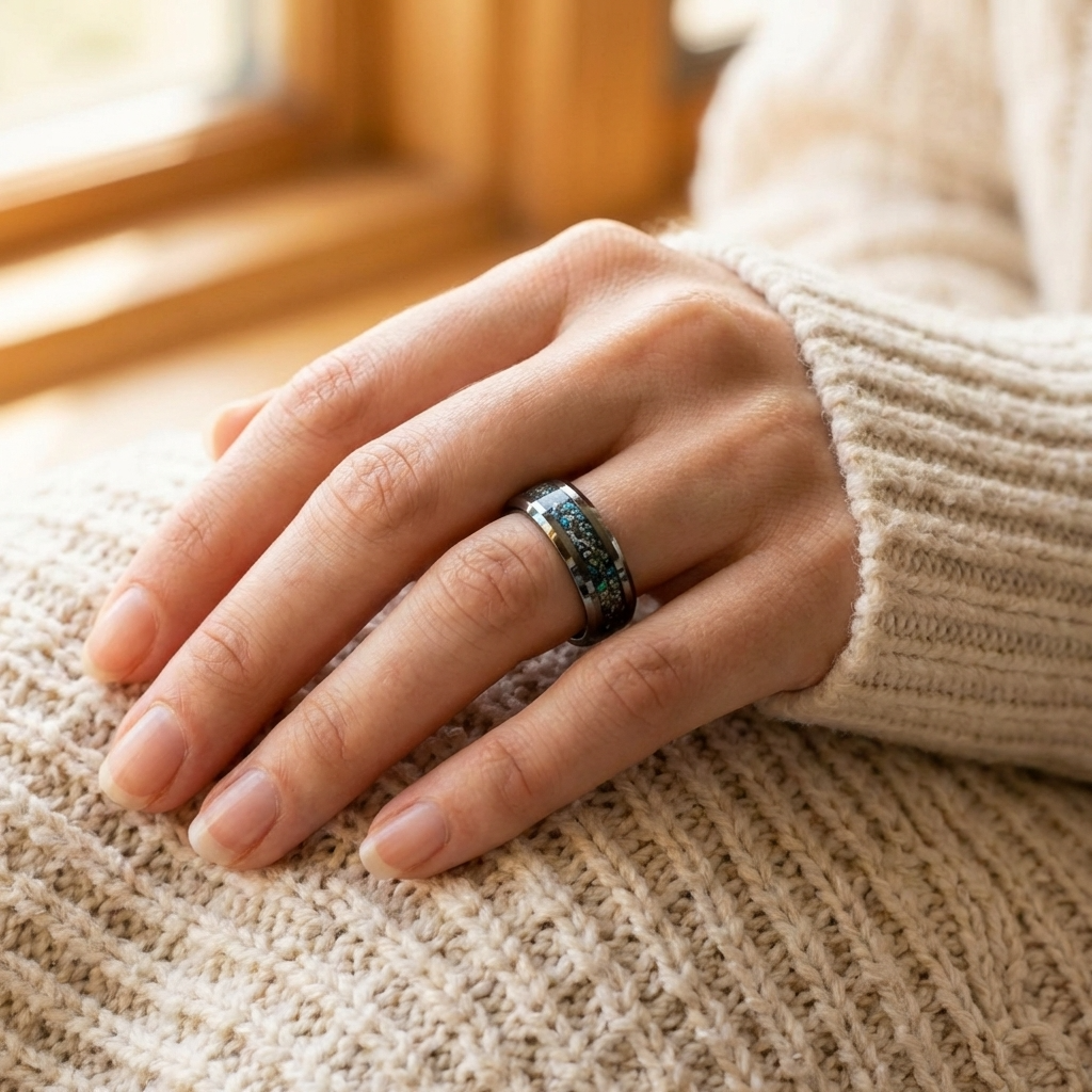 Silbernes Ring mit Meteorit und Opal – Nachleuchtend 8 mm