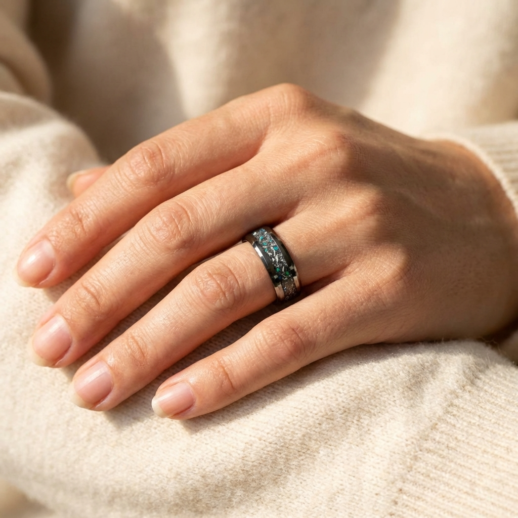 Silbernes Ring mit Meteorit und Opal – Nachleuchtend 8 mm