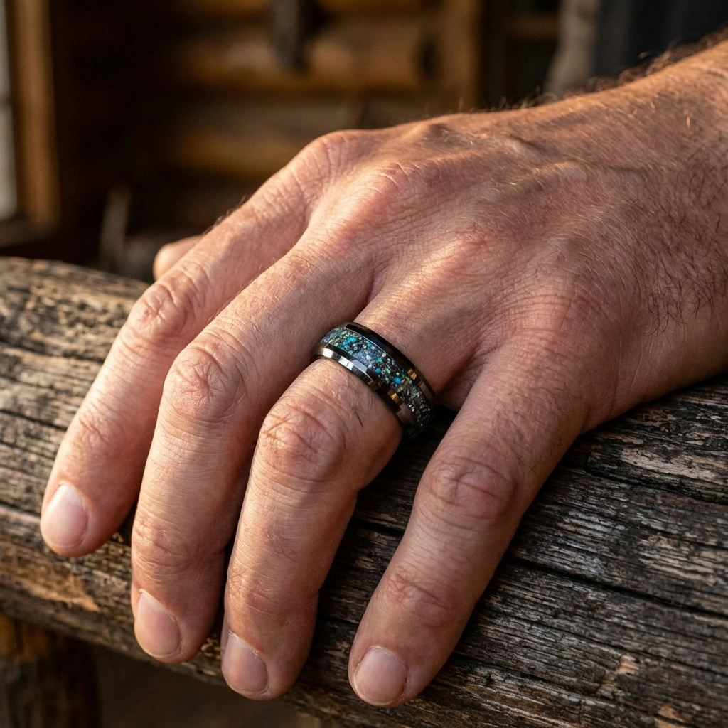 Silbernes Ring mit Meteorit und Opal – Nachleuchtend 8 mm