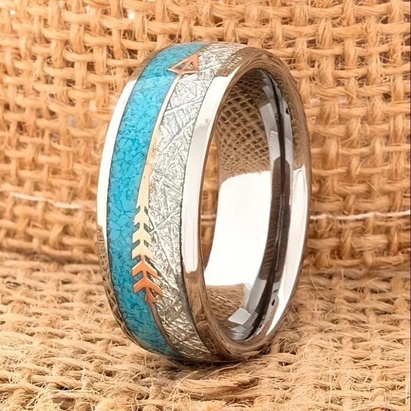 Herren-Wolfram-Ring - Damen-Wolfram-Ring - Herren-Ehering - Meteoritenring - Türkisring - Pfeilring - Roségoldring 8 mm