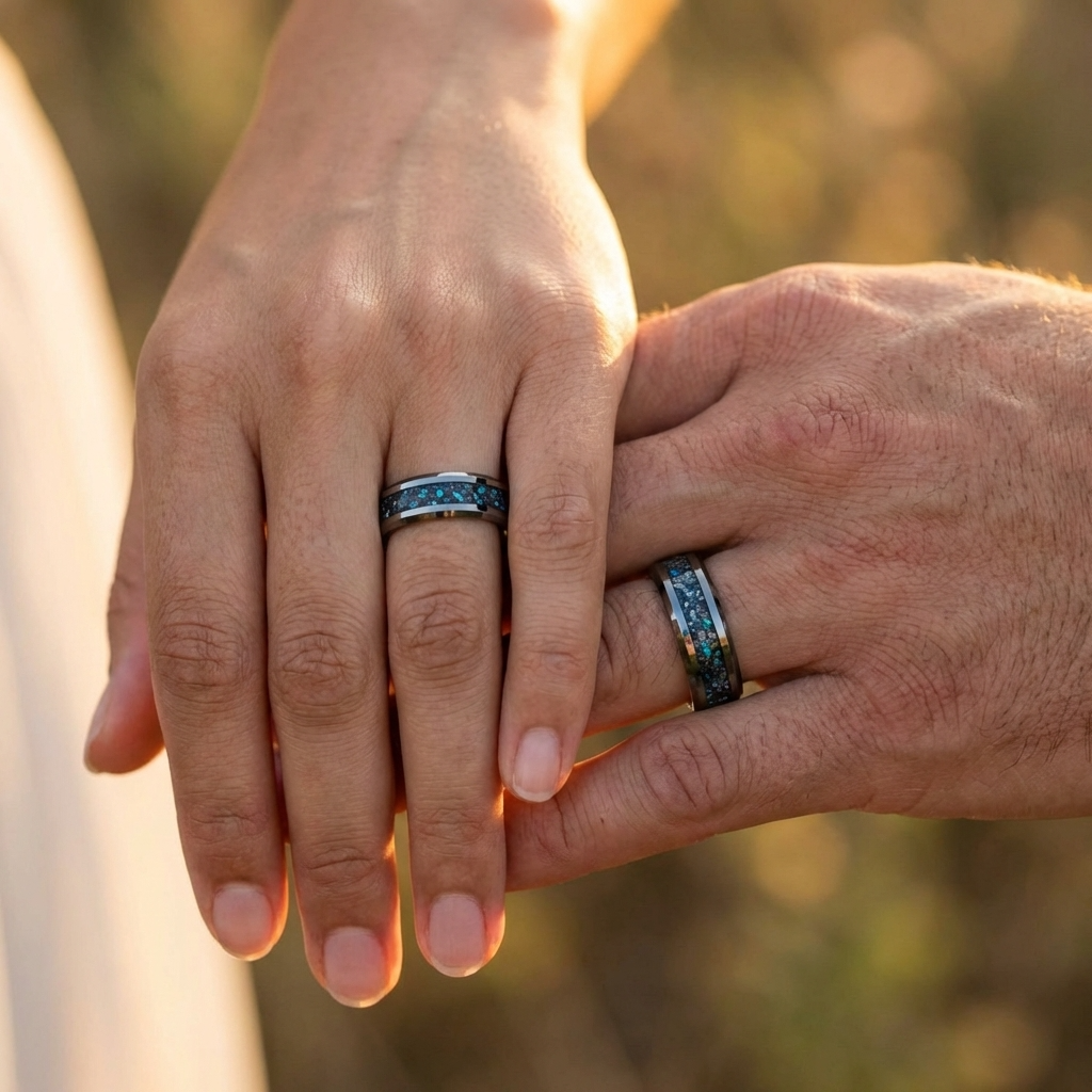 Silbernes Ring mit Meteorit und Opal – Nachleuchtend 8 mm