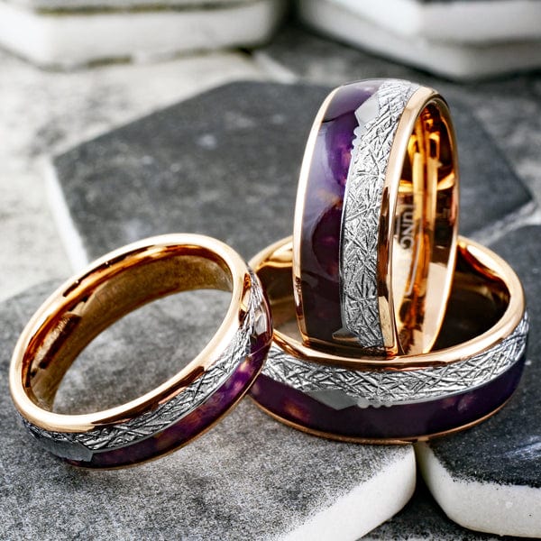 Roségoldener Wolframring mit violettem Lapislazuli & Silberdraht – 6 mm