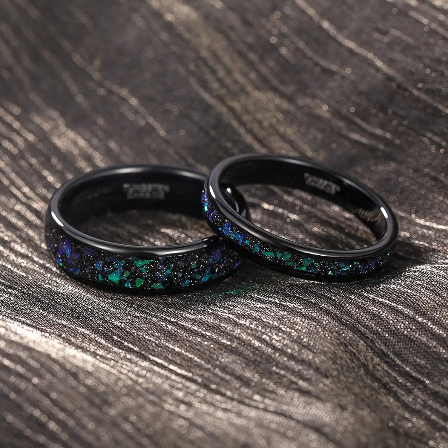 Wolframring mit blau-grünem Opal – 4 mm/6 mm, Verlobungsring Mann, Eheringe, Trauringe, Ring für Mann, Partnerring