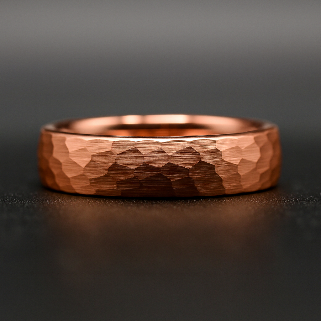 Goldener gehämmerter Wolframring mit Rosegold 6 mm