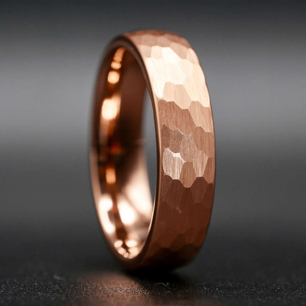 Goldener gehämmerter Wolframring mit Rosegold 6 mm