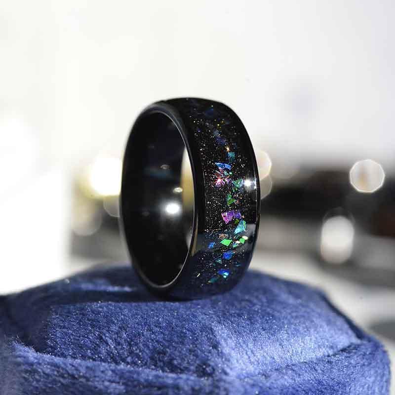 Schwarzer Wolframring mit Abalone-Muschel – 8 mm, Verlobungsring Mann, Eheringe, Trauringe, Ring für Mann