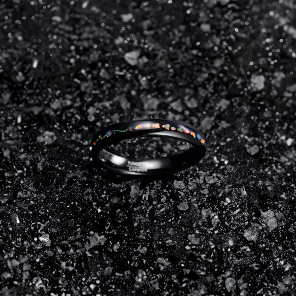 Schwarzer Galaxy-Opal Ring – 4 mm, Verlobungsring, Eheringe, Trauringe, Ring