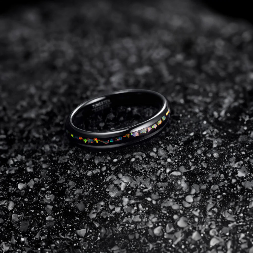 Schwarzer Galaxy-Opal Ring – 4 mm, Verlobungsring, Eheringe, Trauringe, Ring