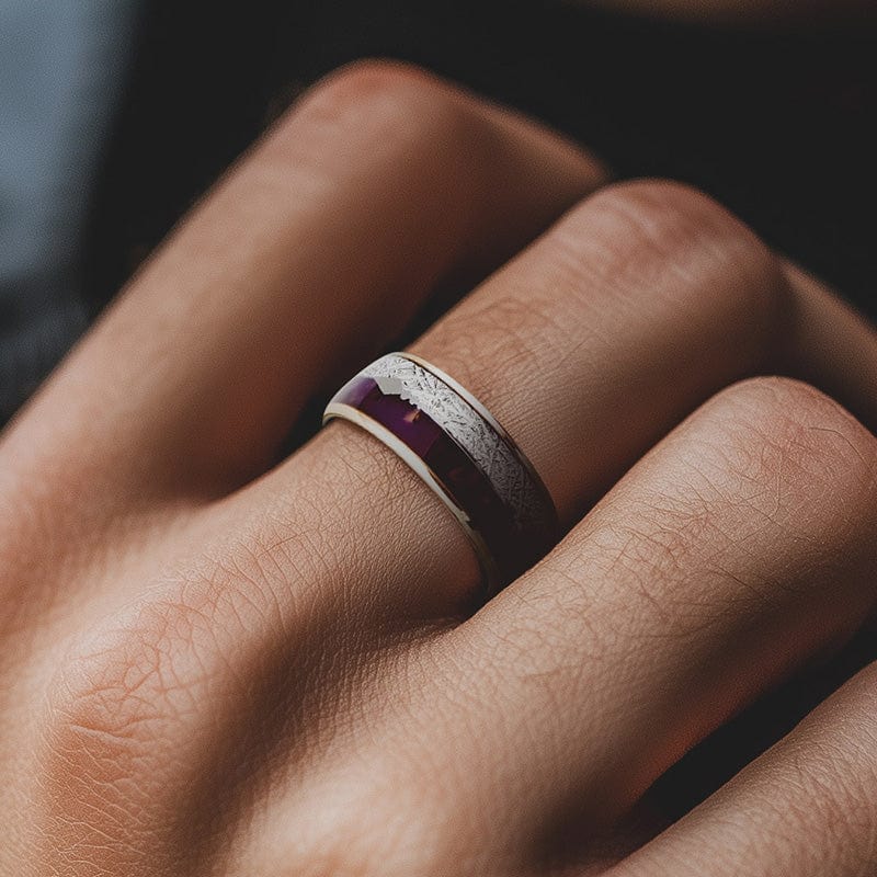 Roségoldener Wolframring mit violettem Lapislazuli & Silberdraht – 6 mm