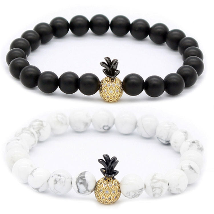 Elegantes Armband mit Ananas-Anhänger – 8 mm Naturstein