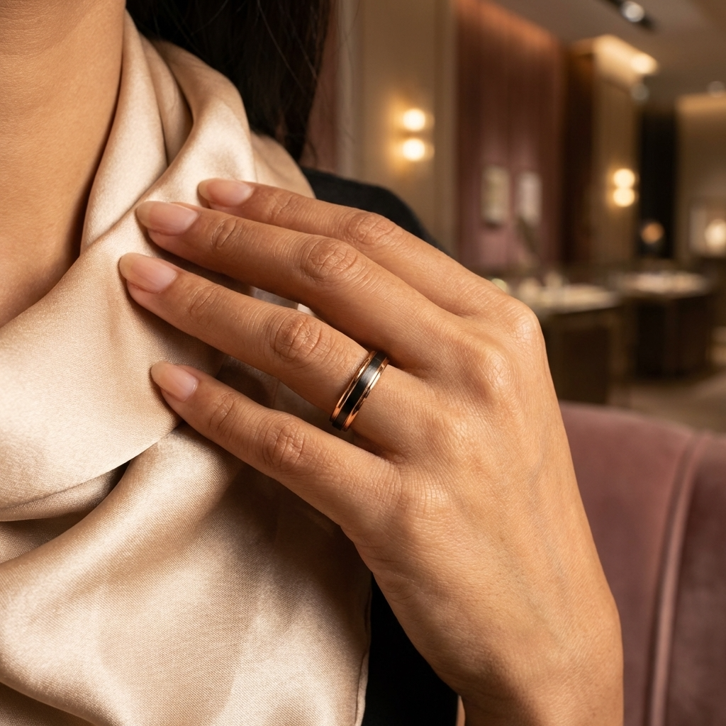 Schwarzer gehämmerter Wolframring mit goldener Seele – 4 mm