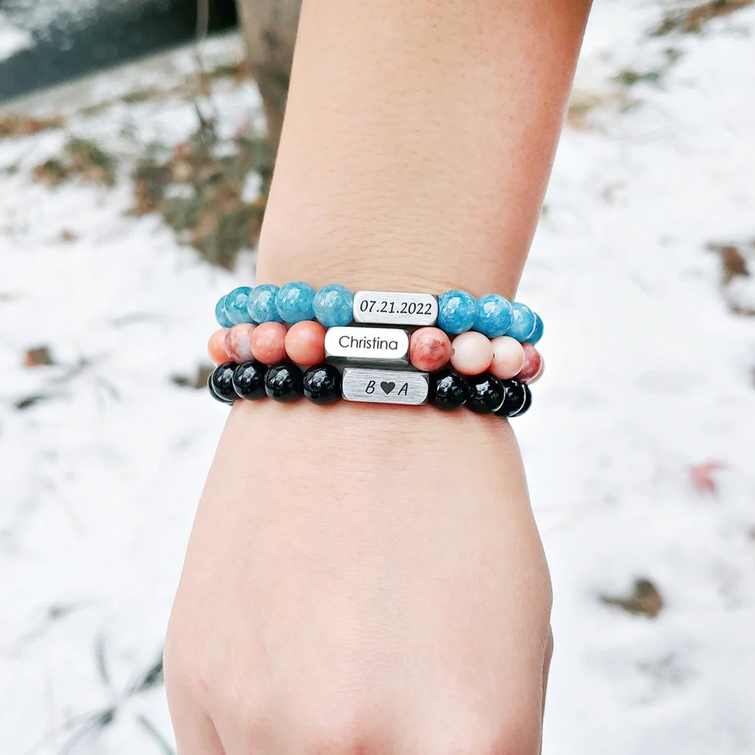 Personalisierbare Armbänder mit Gravur – Naturstein Unisex