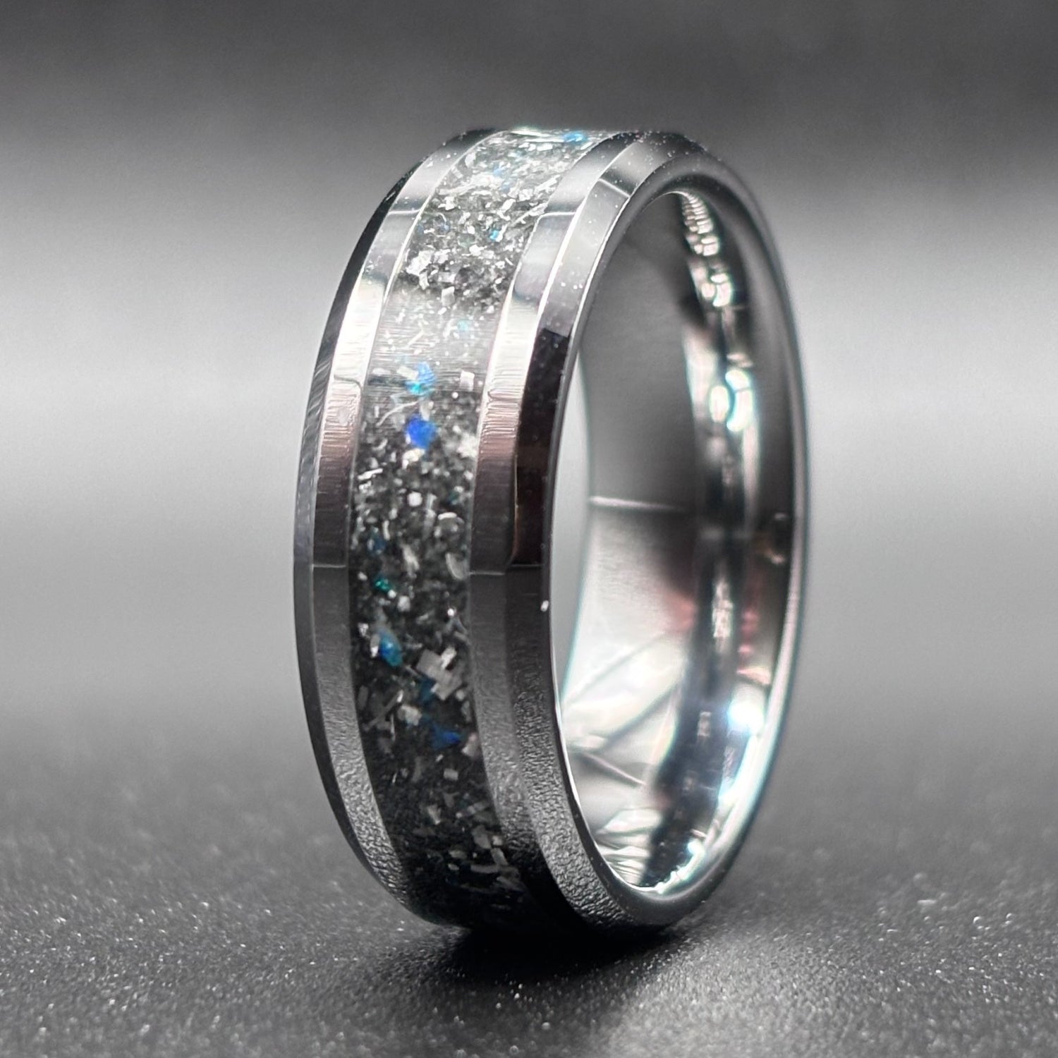 Meteoritenring, Herren-Ehering, Verlobungsring für Männer, leuchtend im Dunkeln, Wolframring, Sternenstaub-Mondstein, blauer Opal und Diamantring, 8 mm