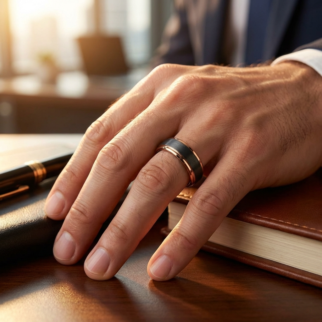 Schwarzer gehämmerter Wolframring mit goldener Seele – 6 mm