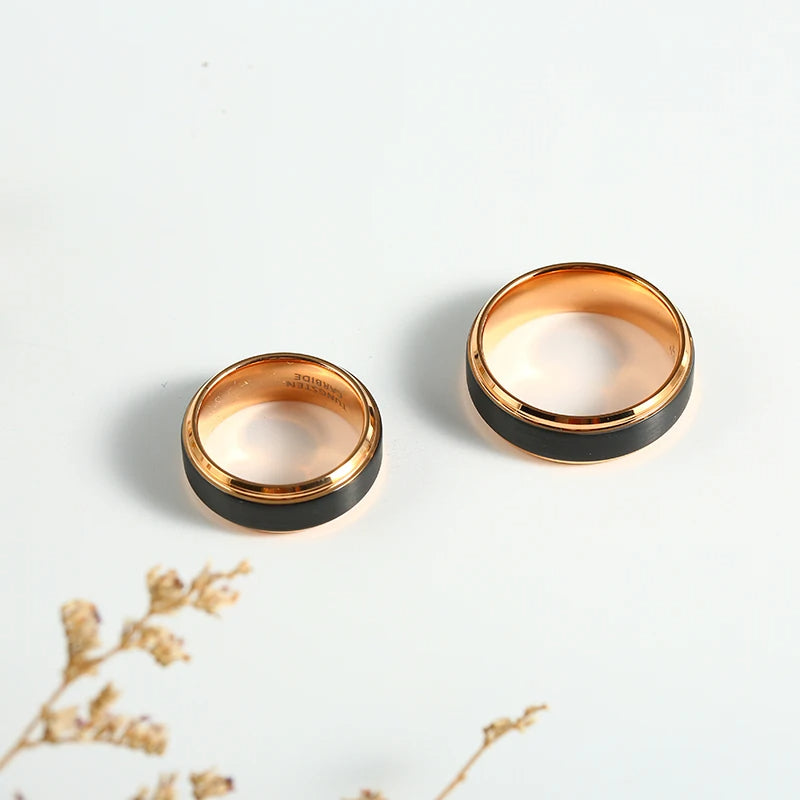 Schwarzer gehämmerter Wolframring mit goldener Seele – 4 mm/6 mm/8 mm, Verlobungsring, Eheringe, Trauringe, Ring