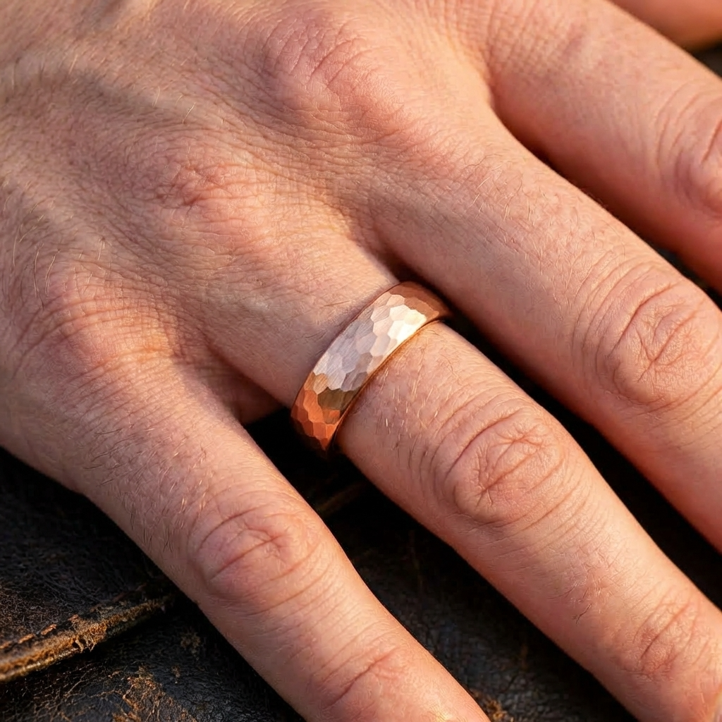 Goldener gehämmerter Wolframring mit Rosegold 6 mm