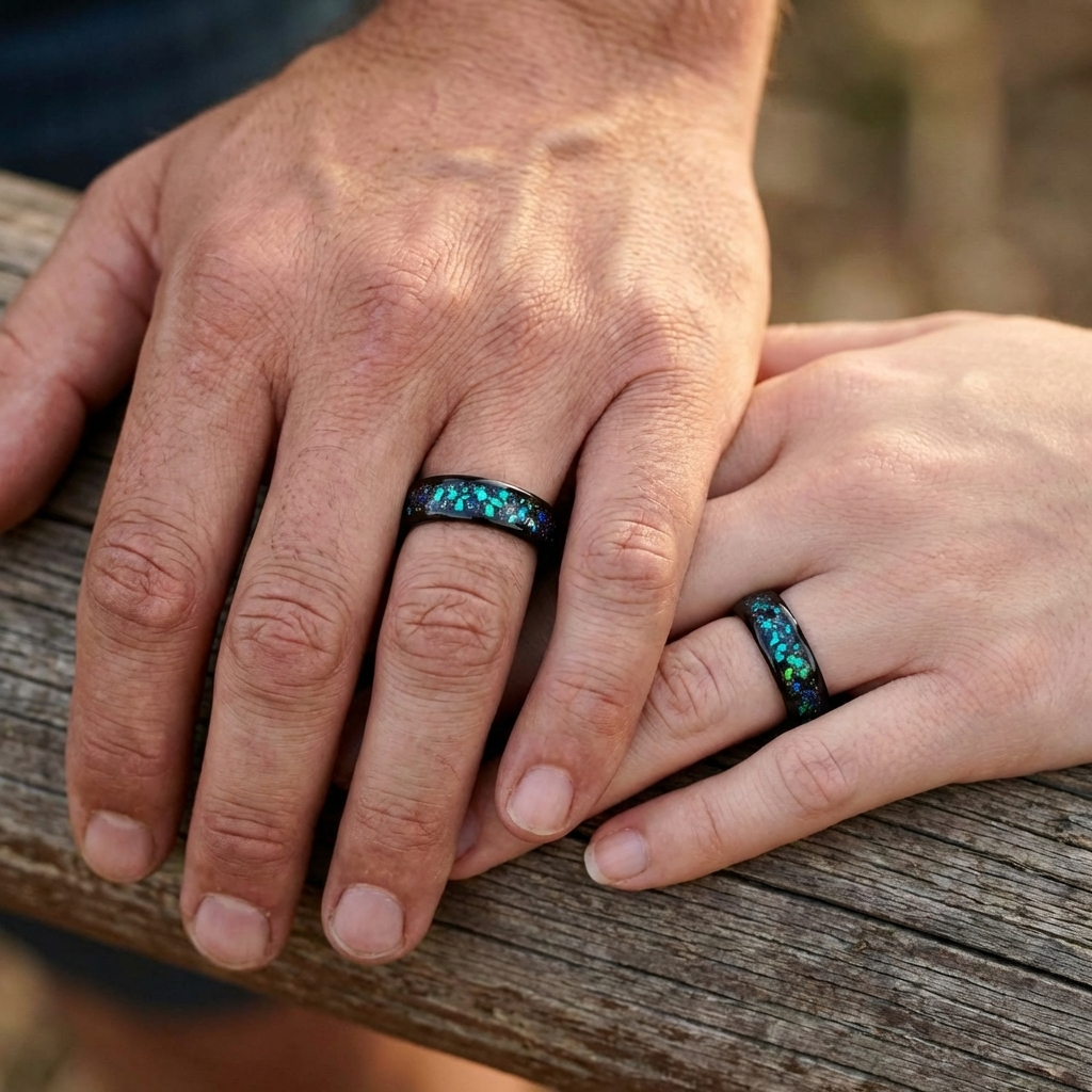 Wolframring mit blau-grünem Opal – 6 mm
