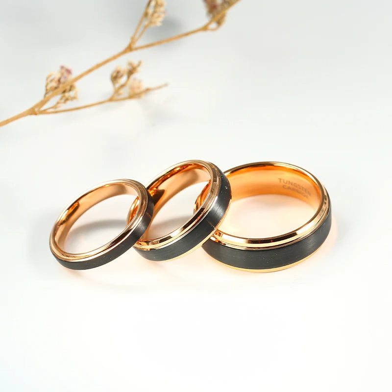 Schwarzer gehämmerter Wolframring mit goldener Seele – 4 mm/6 mm/8 mm, Verlobungsring, Eheringe, Trauringe, Ring