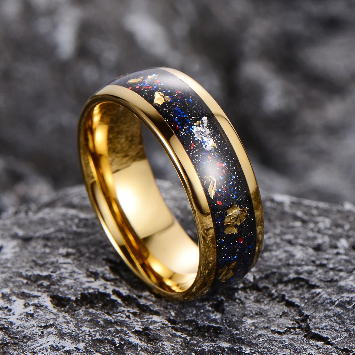 Wolframring mit Blattgold & Meteorit – 4 mm/8 mm