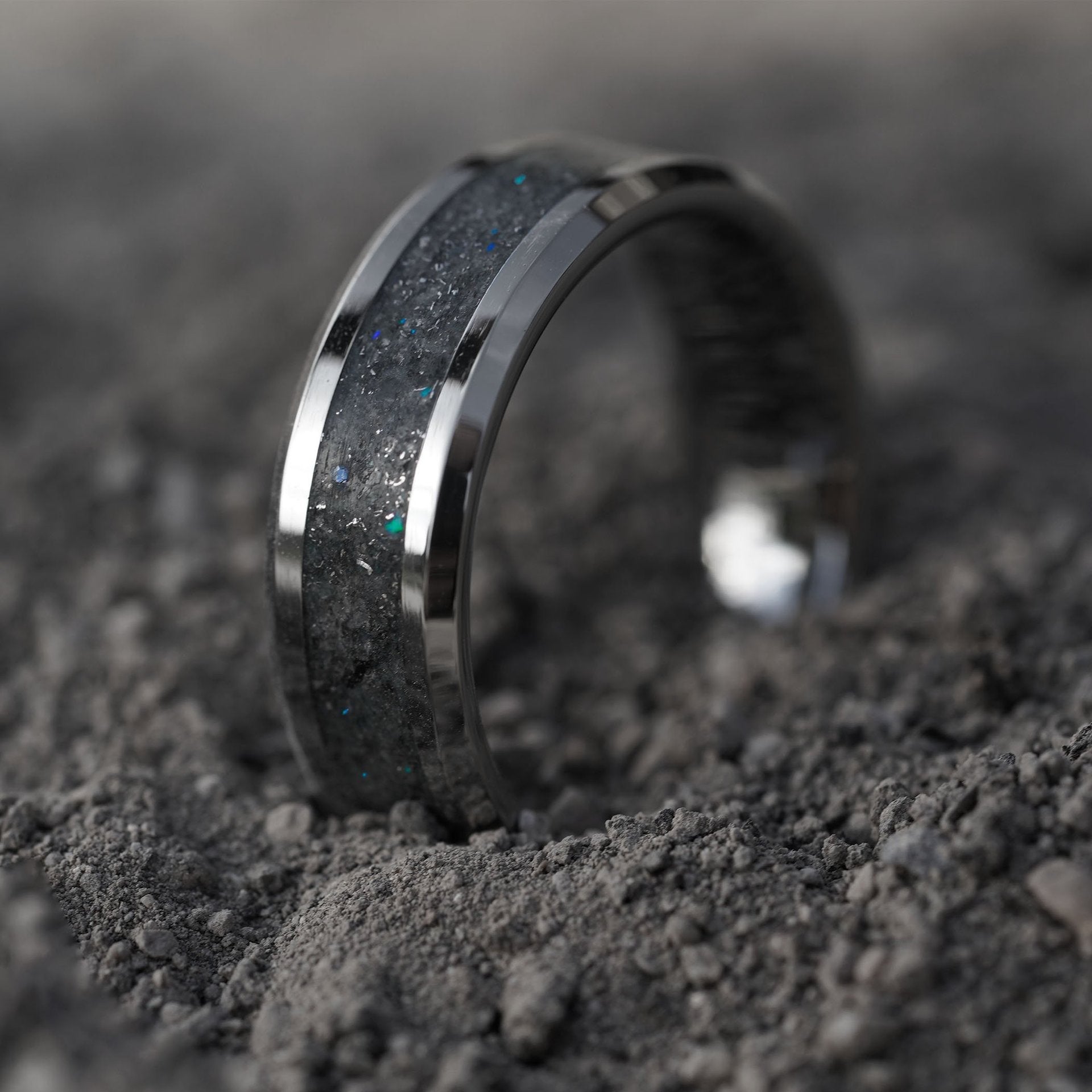 Meteoritenring, Herren-Ehering, Verlobungsring für Männer, leuchtend im Dunkeln, Wolframring, Sternenstaub-Mondstein, blauer Opal und Diamantring, 8 mm