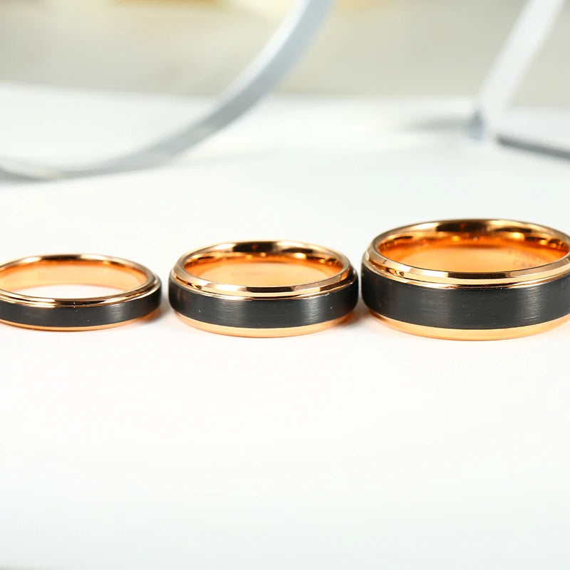 Schwarzer gehämmerter Wolframring mit goldener Seele – 4 mm/6 mm/8 mm, Verlobungsring, Eheringe, Trauringe, Ring