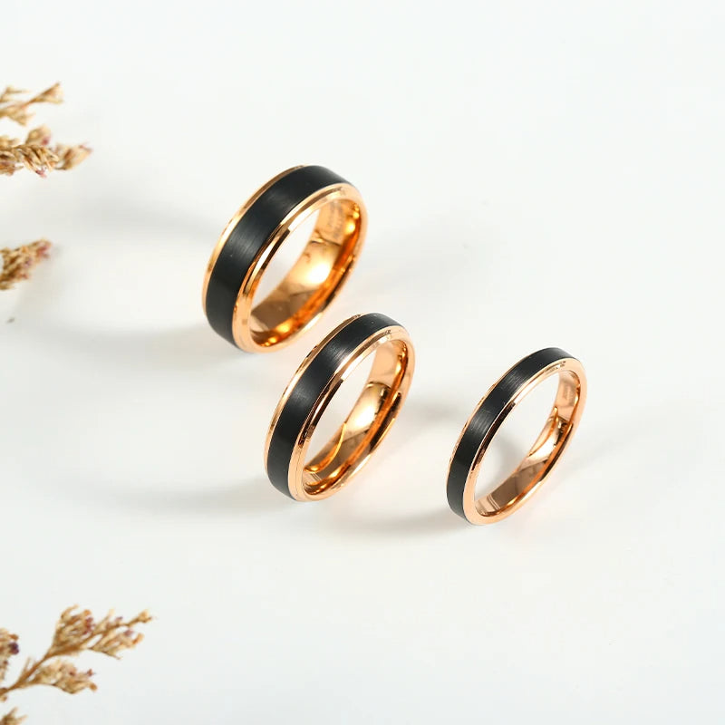 Schwarzer gehämmerter Wolframring mit goldener Seele – 4 mm/6 mm/8 mm