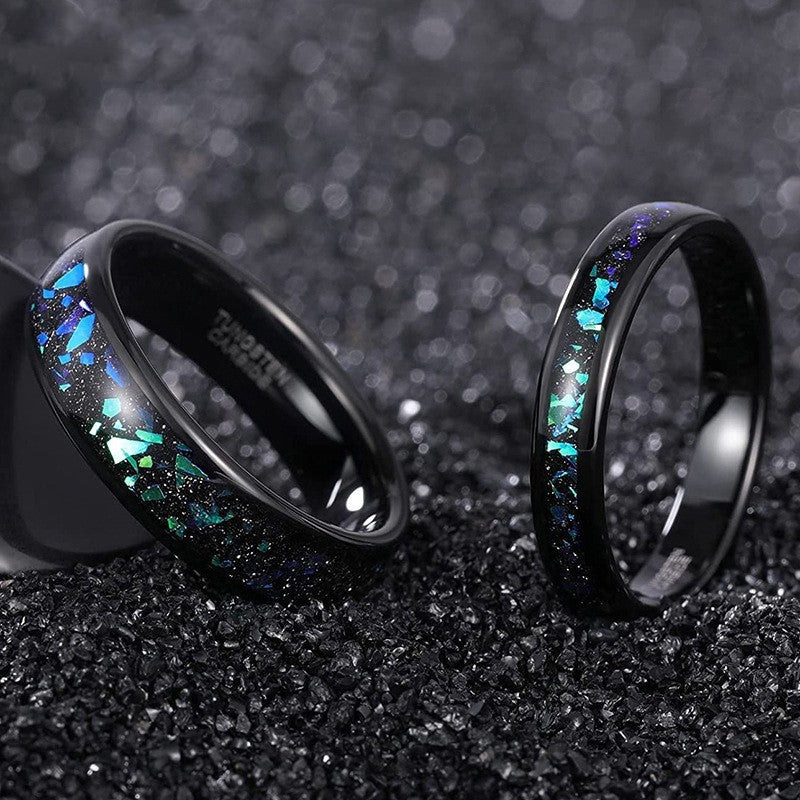 Wolframring mit blau-grünem Opal – 4 mm/6 mm, Verlobungsring Mann, Eheringe, Trauringe, Ring für Mann, Partnerring