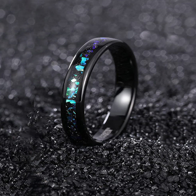Wolframring mit blau-grünem Opal – 4 mm/6 mm, Verlobungsring Mann, Eheringe, Trauringe, Ring für Mann, Partnerring