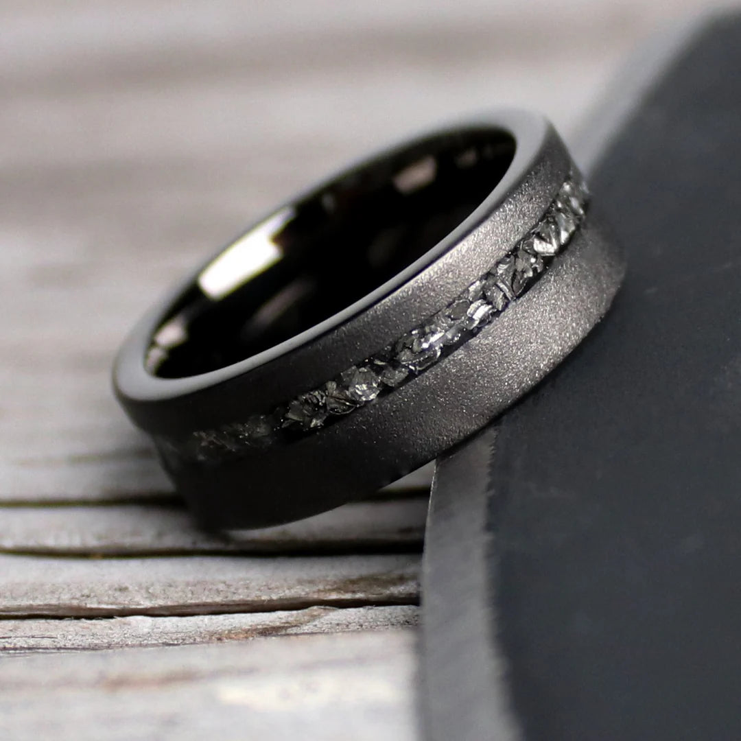 Black Meteorite Ring 8mm - Stellar Forge Rings