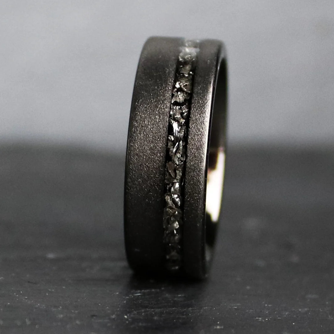 Black Meteorite Ring 8mm - Stellar Forge Rings