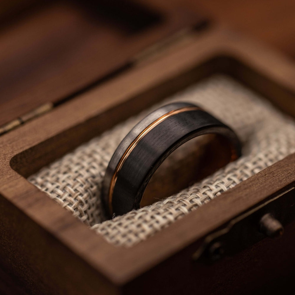 Black and Silver Wedding Ring with Rose Gold - Stellar Forge Rings