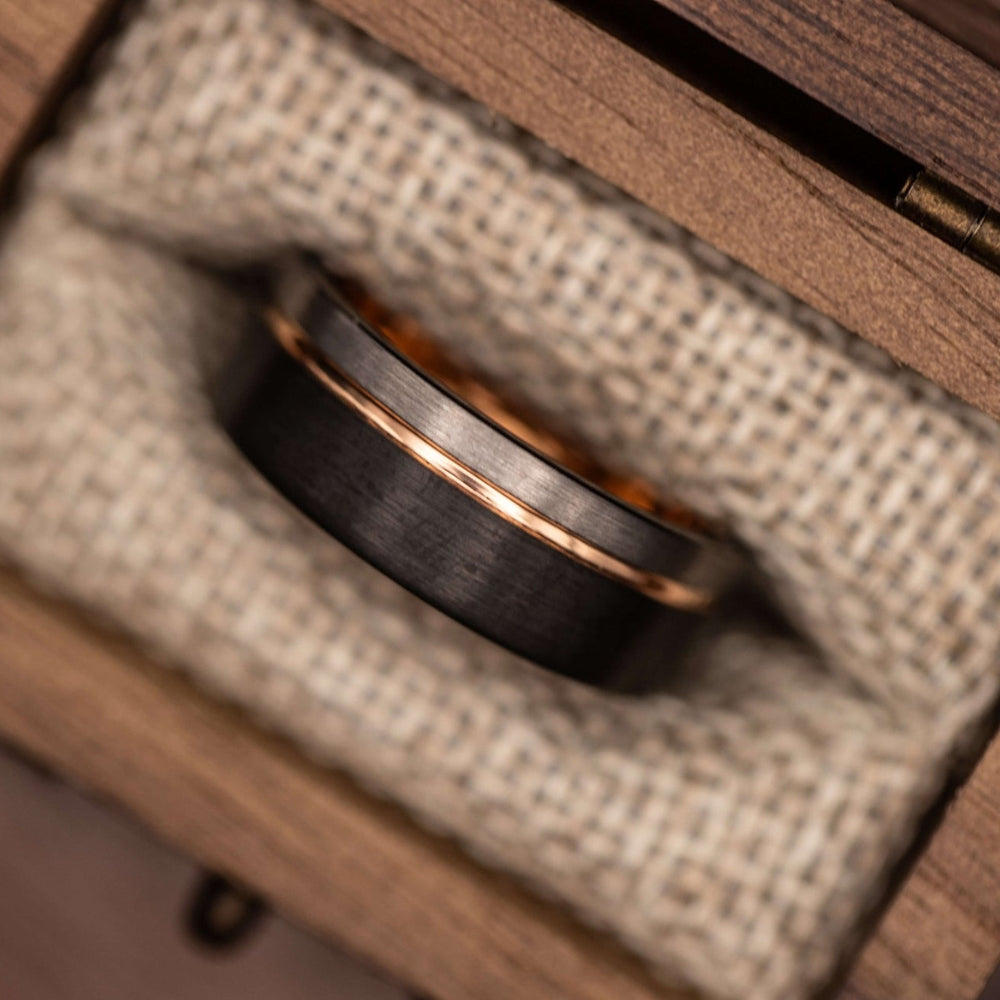 Black and Silver Wedding Ring with Rose Gold - Stellar Forge Rings