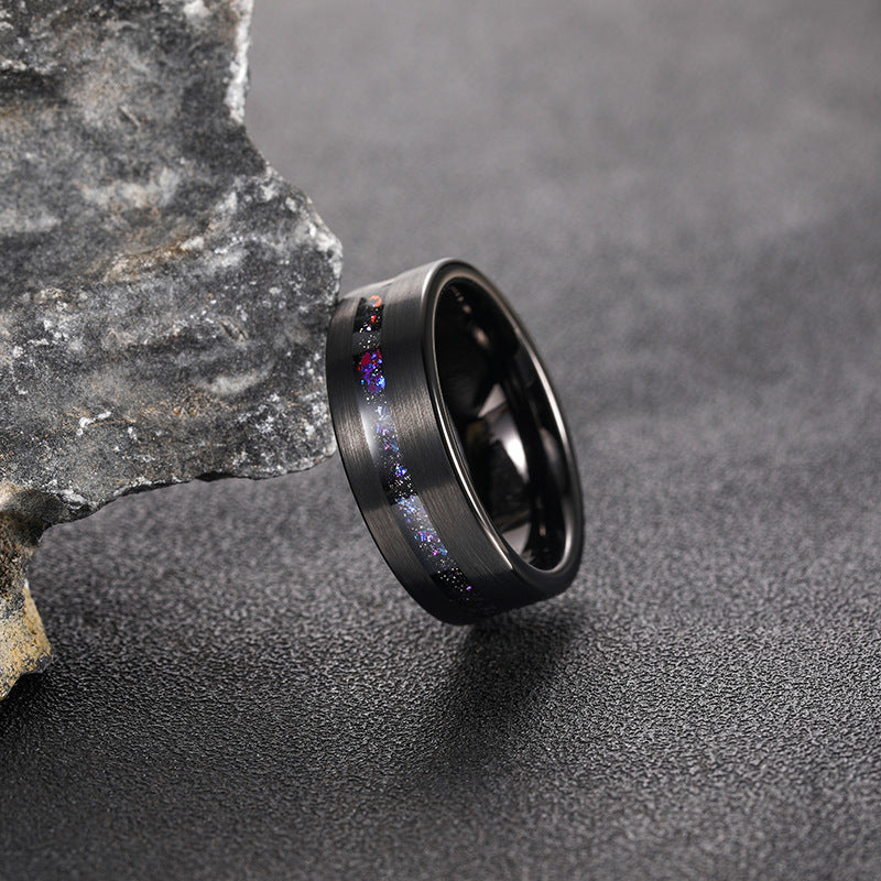 Galaxy Series Starry Sky Brushed Men Tungsten Ring 8mm - Stellar Forge Rings