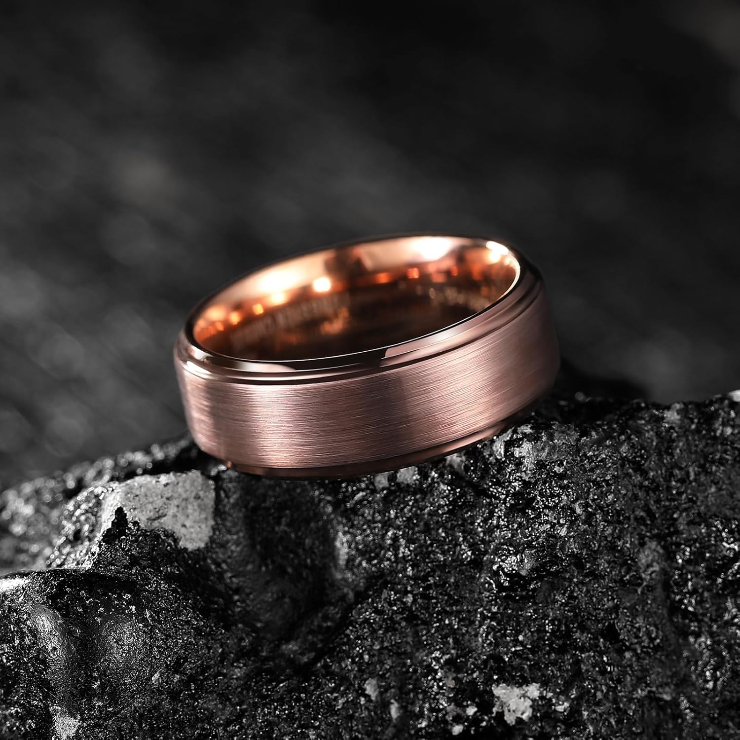 Damen-Wolframring, Herren-Matter Wolframkarbid-Ehering mit Roségold-Beschichtung, 8 mm.