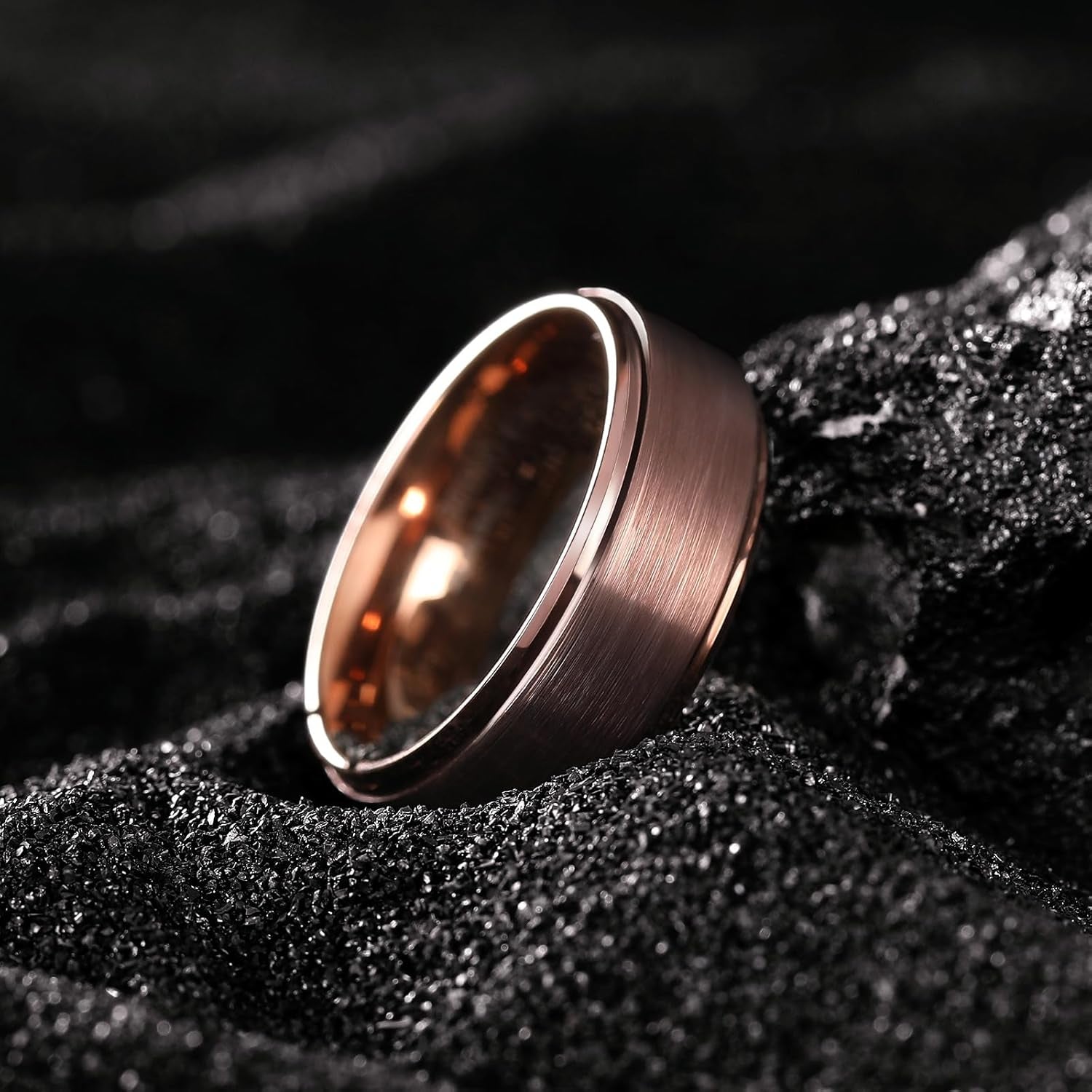 Damen-Wolframring, Herren-Matter Wolframkarbid-Ehering mit Roségold-Beschichtung, 8 mm.