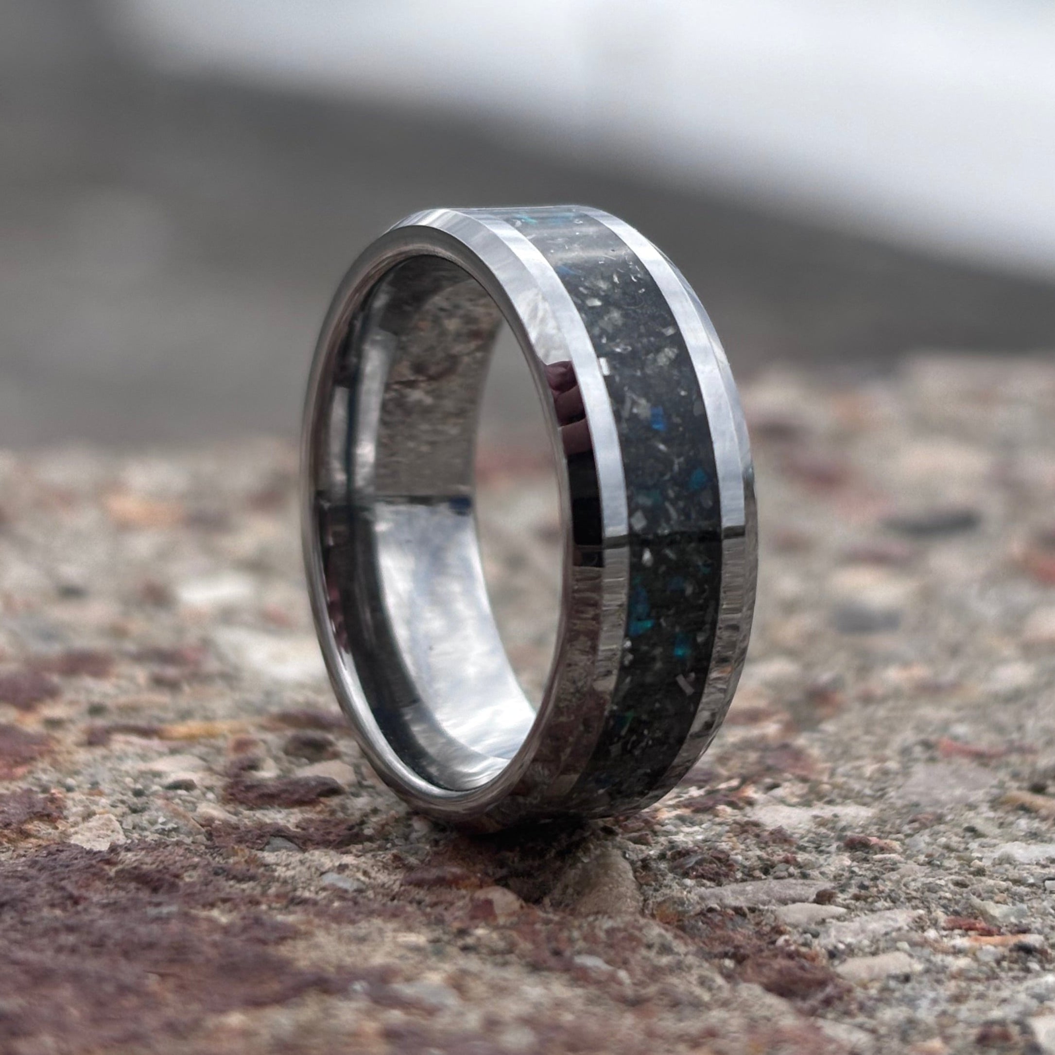 Meteoritenring, Herren-Ehering, Verlobungsring für Männer, leuchtend im Dunkeln, Wolframring, Sternenstaub-Mondstein, blauer Opal und Diamantring, 8 mm