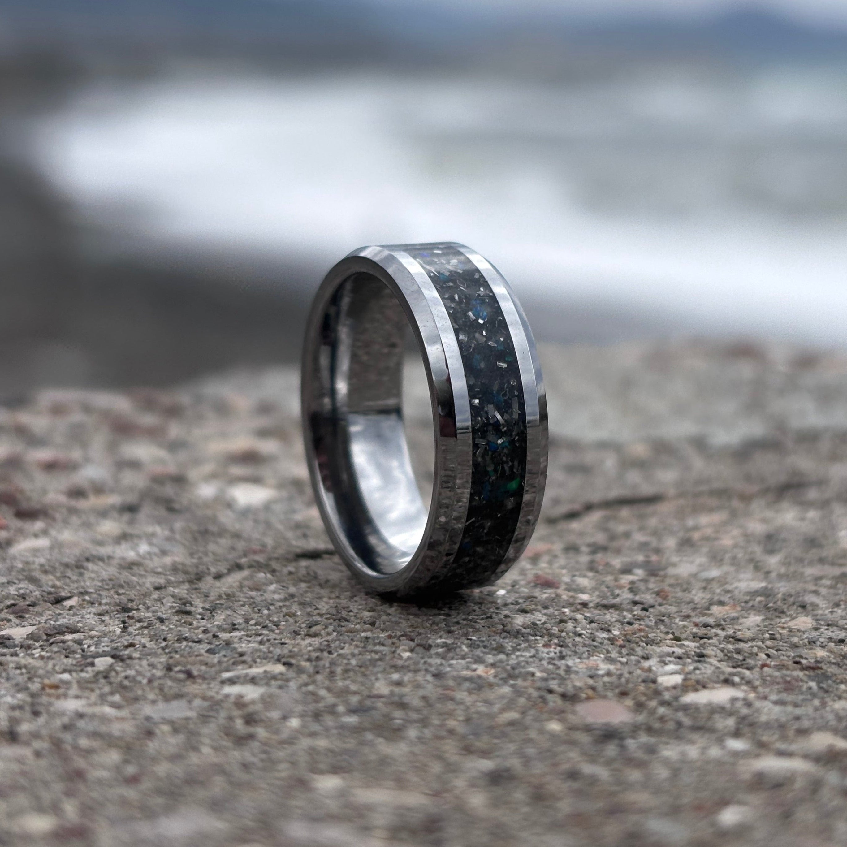 Meteoritenring, Herren-Ehering, Verlobungsring für Männer, leuchtend im Dunkeln, Wolframring, Sternenstaub-Mondstein, blauer Opal und Diamantring, 8 mm