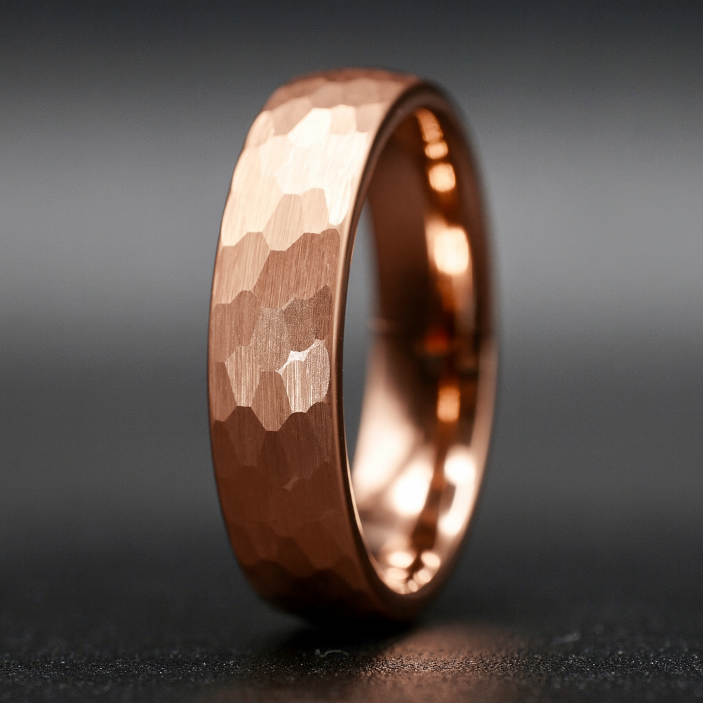 Goldener gehämmerter Wolframring mit Rosegold 6 mm