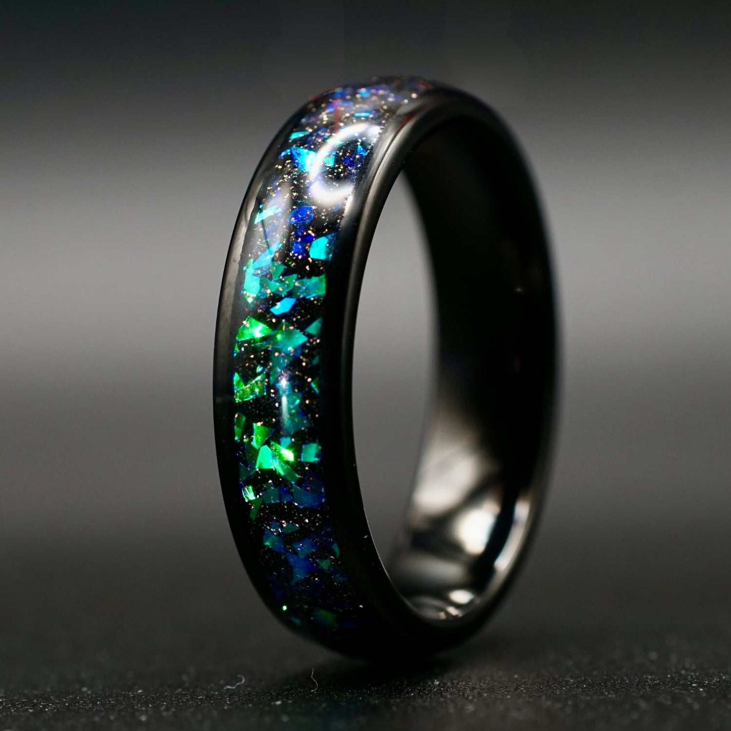Wolframring mit blau-grünem Opal – 4 mm/6 mm, Verlobungsring Mann, Eheringe, Trauringe, Ring für Mann, Partnerring
