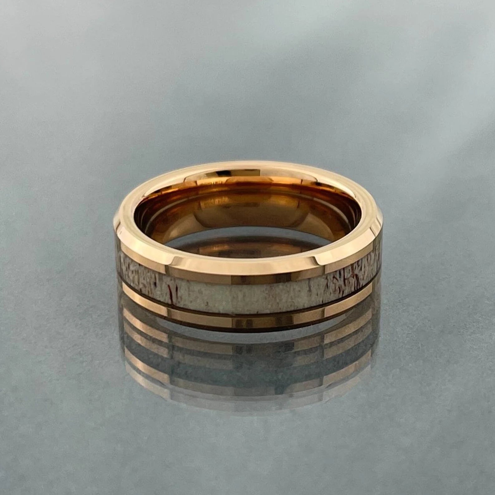 Roségold Ehering für Männer und Frauen, Wolframring mit Hirschgeweih, Roségold Hirschgeweihring, 6 mm